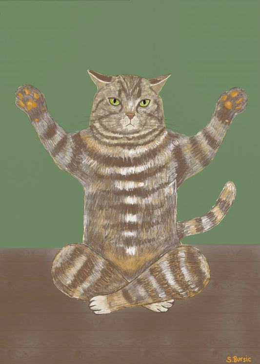 Yoga Cat Green Background | Canvas