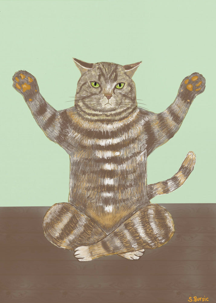 Yoga Cat Light Green Background | Poster