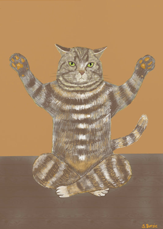 Yoga Cat Tan Background | Poster