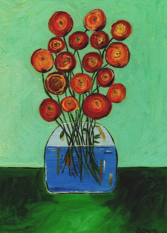 Poppies in Vase Green Version | Poster