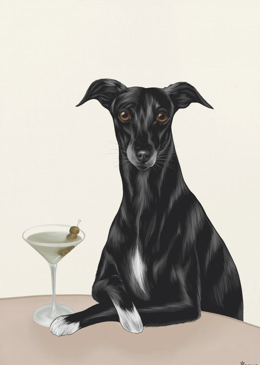 Classy Greyhound with Martini | Canvas