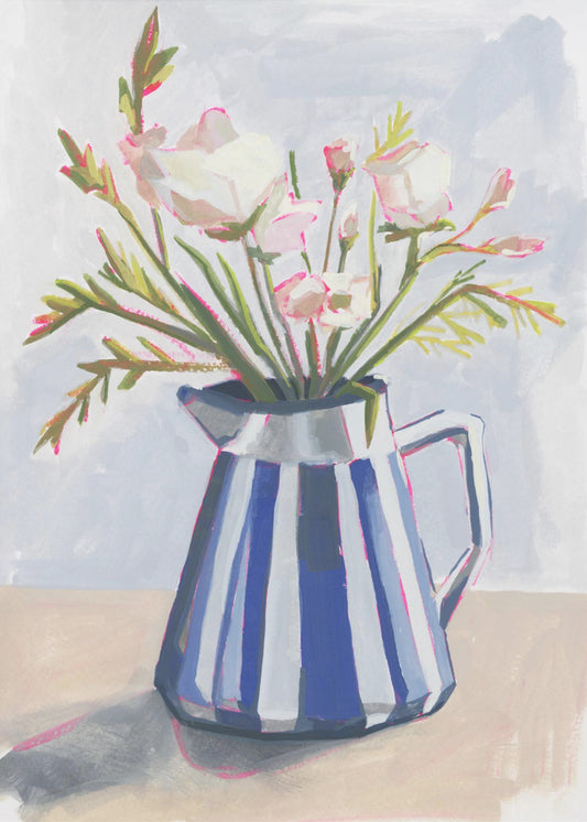 Fresh flowers in a striped vase I | Canvas