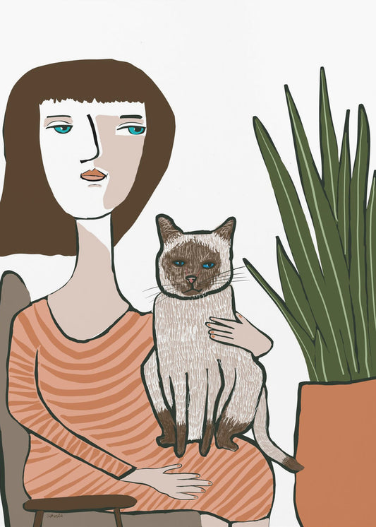 Girl with Siamese cat | Canvas