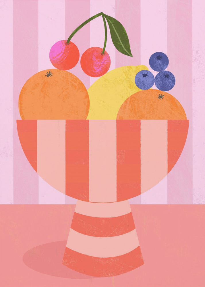 Fruit in Striped Bowl | Poster