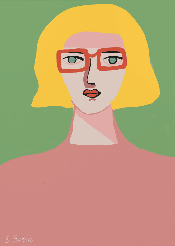 Golden hair lady with red glasses | Canvas