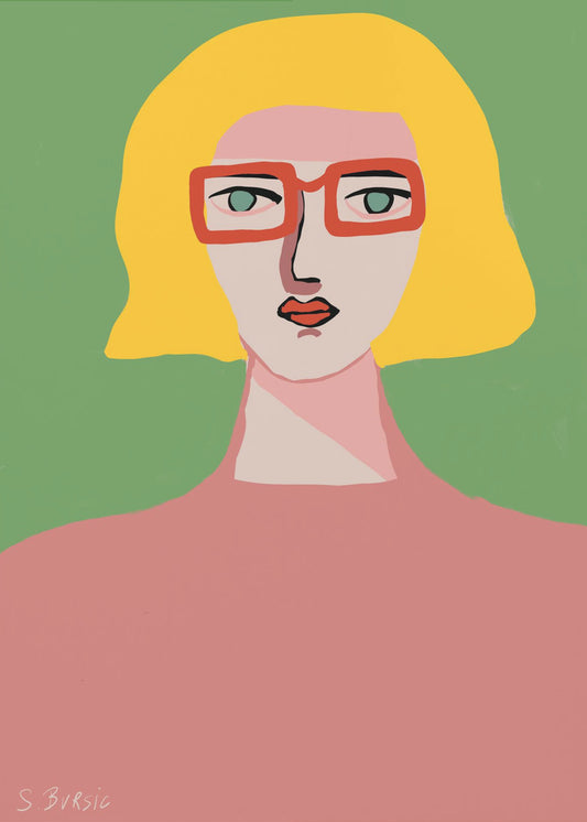 Golden hair lady with red glasses | Canvas