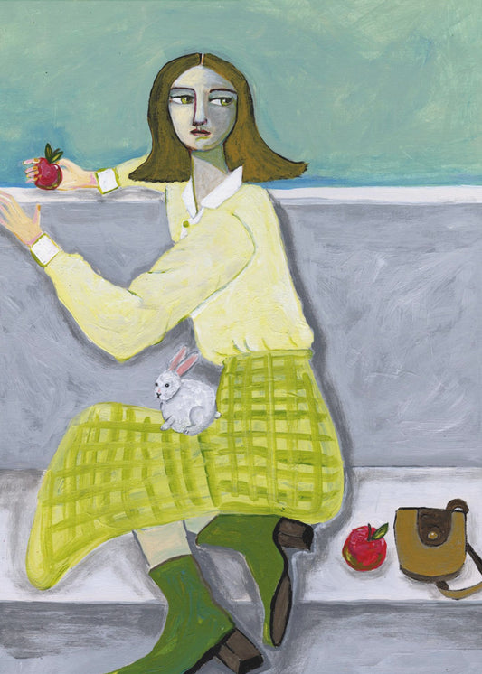 Lady and the Rabbit with apple | Canvas