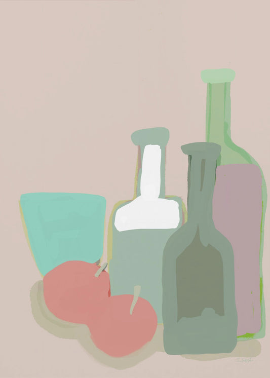 Still life bottles and apples | Poster