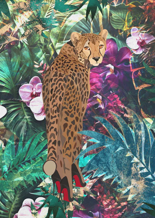 Tropical Floral Jungle - Cheetah in heels | Canvas