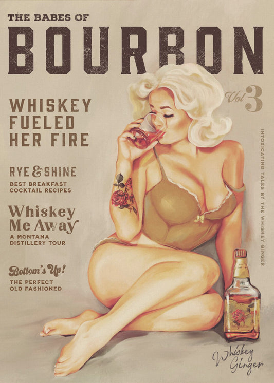 Bourbon Wall Art. Sexy Vintage Pin Up Girl Drinking Whiskey | Canvas