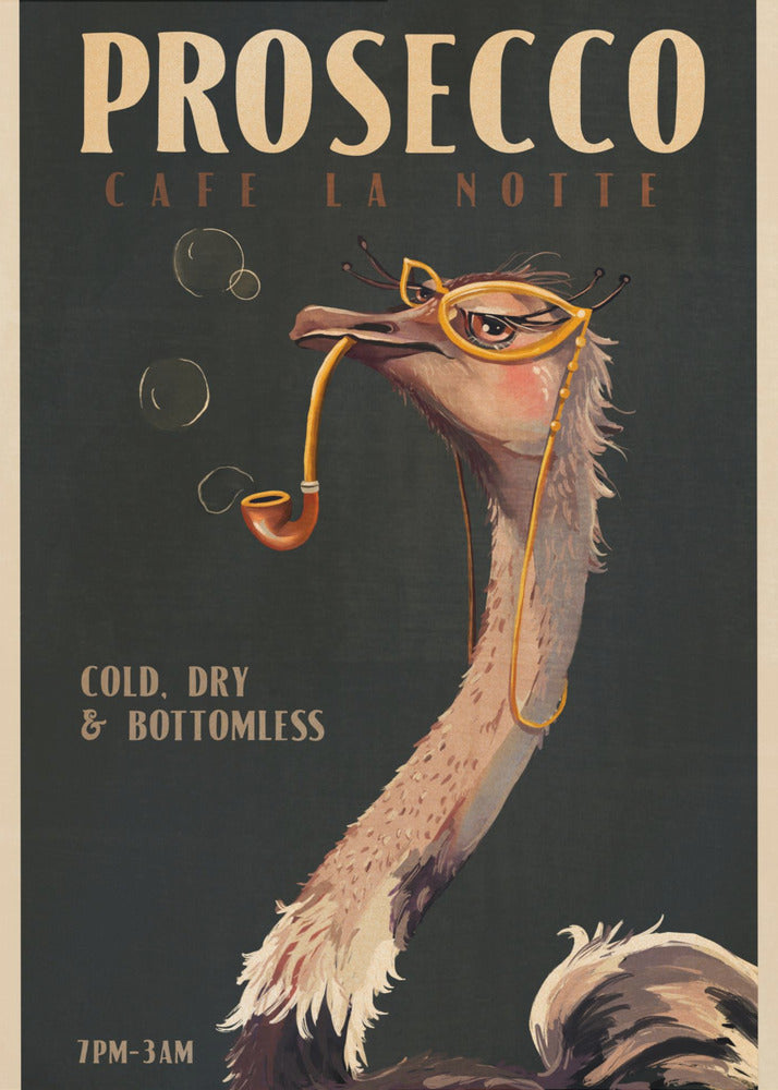 Art Deco Prosecco Wall Art Of An Ostrich | Poster
