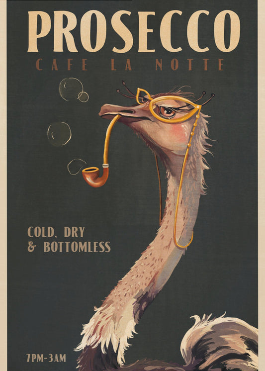 Art Deco Prosecco Wall Art Of An Ostrich | Poster