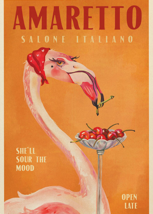 Amaretto Flamingo Art Deco Italian Cafe Travel Art | Canvas