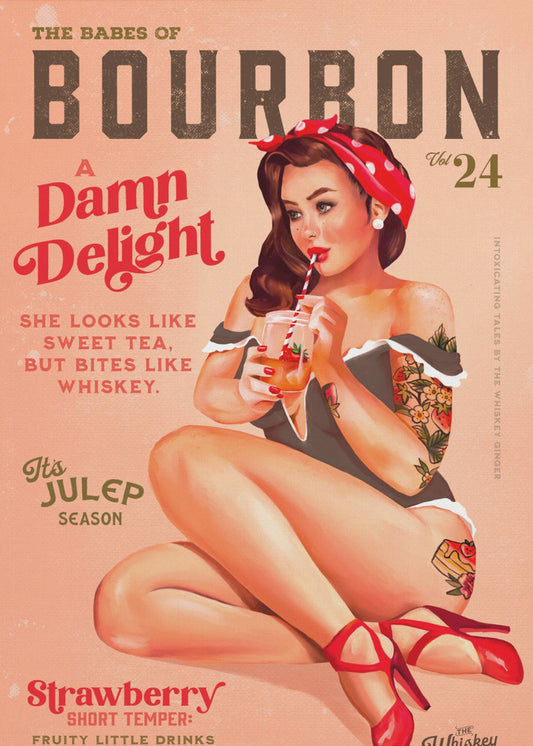 Bourbon Babes Vol 22 Vintage Pinup Girl Drinking A Cocktail | Canvas