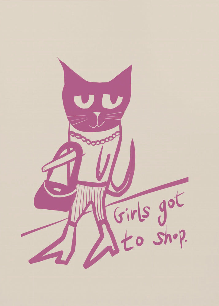 Cat shopping humour pink | Canvas