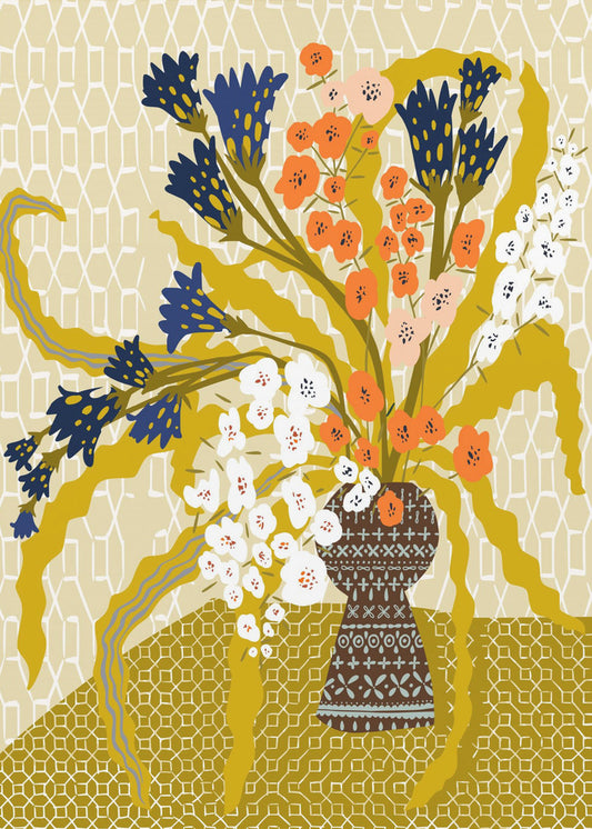 Floral Contemporary Still Life Mustard Yellow | Canvas