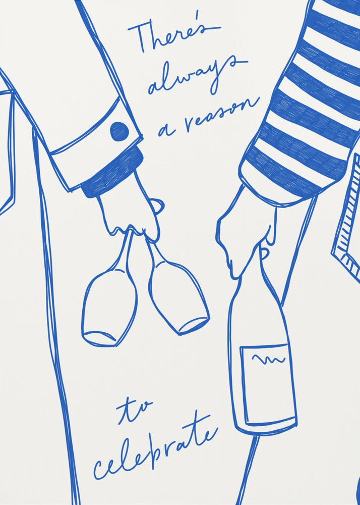 Woman holding wine bottle and wine glass (Blue) - Wine Vin Femme Bleu | Poster