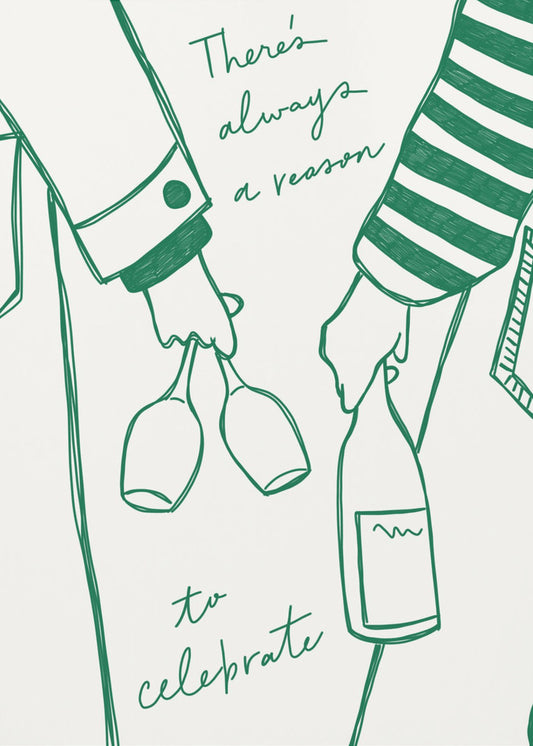 Woman holding wine bottle and wine glass (Green) - Wine Vin Femme Vert | Canvas