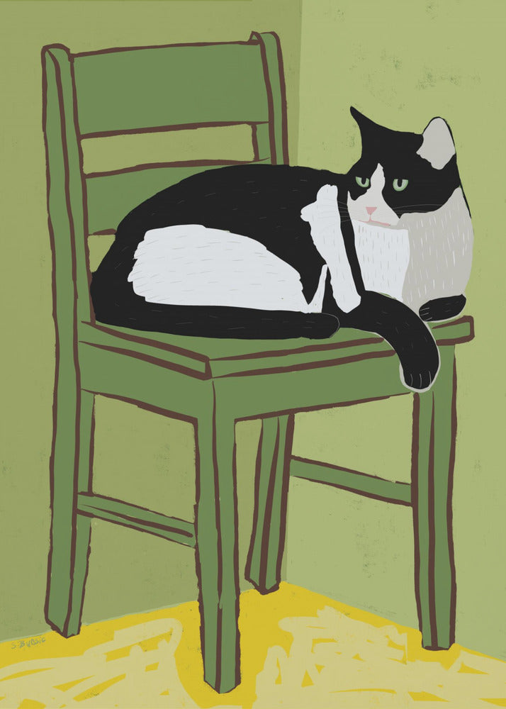 Tuxedo cat sitting on chair | Canvas