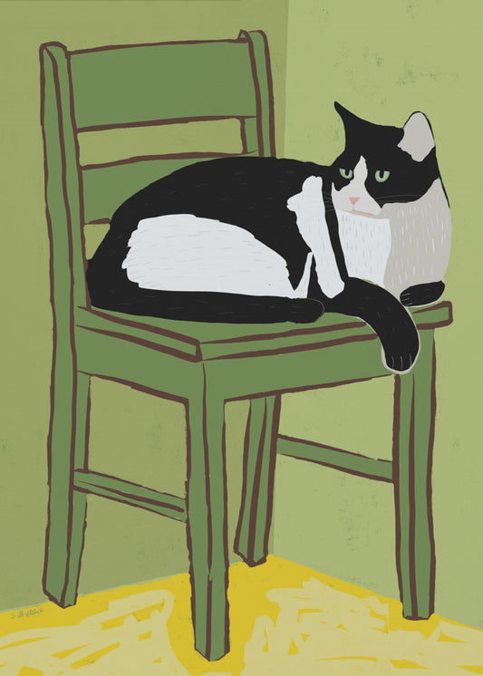 Tuxedo cat sitting on chair | Canvas