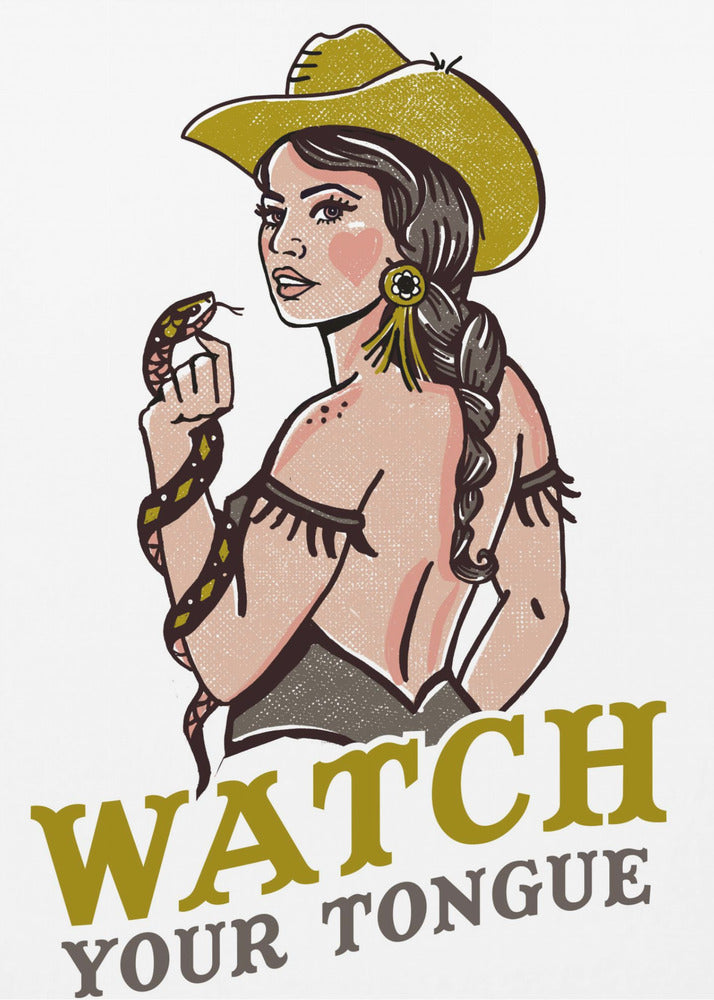 Watch Your Tongue Badass Pin-Up Cowgirl &amp; Rattlesnake | Poster