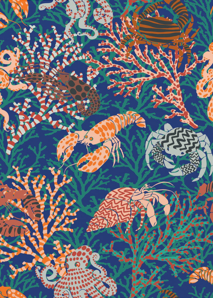 Vibrant coral reef blue and orange pattern | Poster