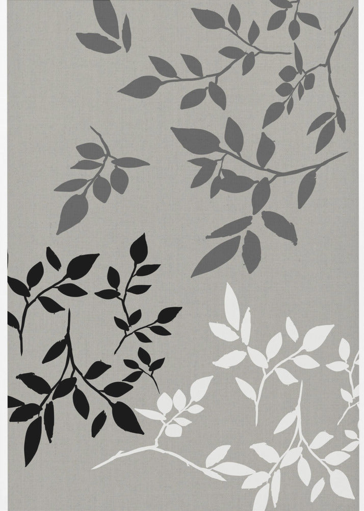 White Grey Black Leaves On Linen 2 | Poster