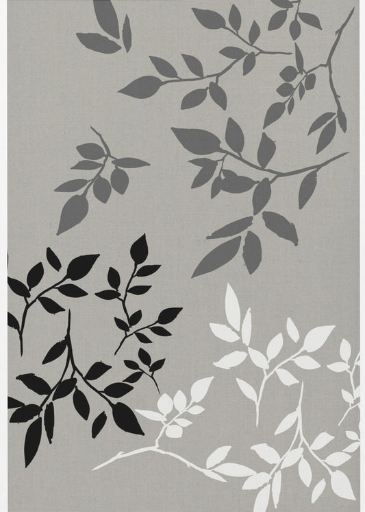 White Grey Black Leaves On Linen 2 | Canvas