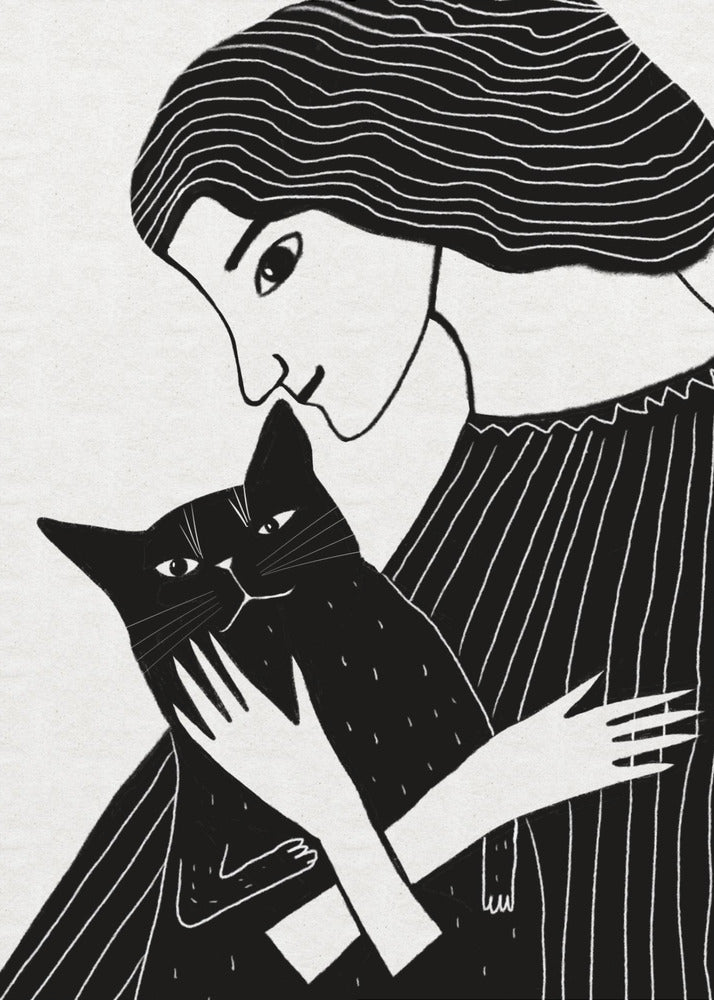 Cat Lady with Black Cat | Poster