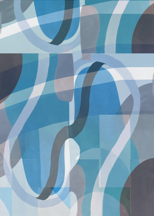 Abstract Blue and Neutral Swervy Shapes 2 | Poster