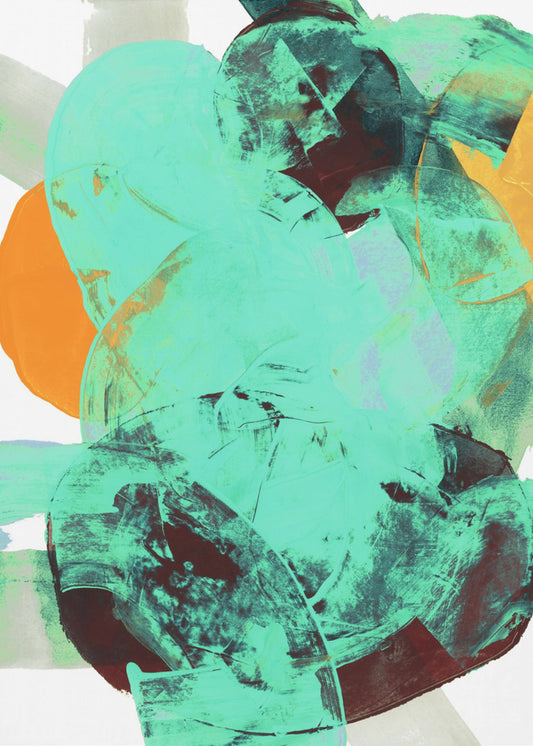 Aqua Teal Burgandy Orange Neutral White Abstract 1 | Canvas