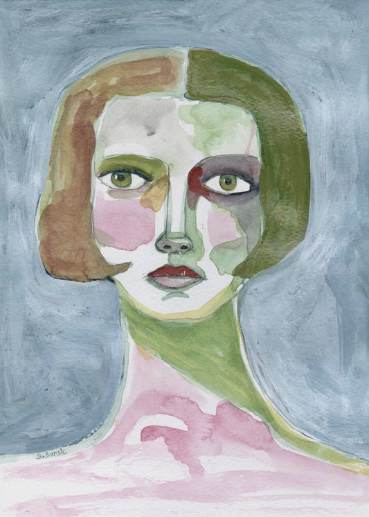 Lady with Bob haircut Grey Background | Canvas