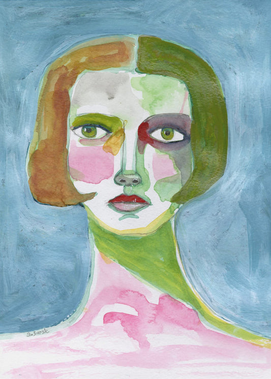 Lady with Bob haircut Blue | Canvas