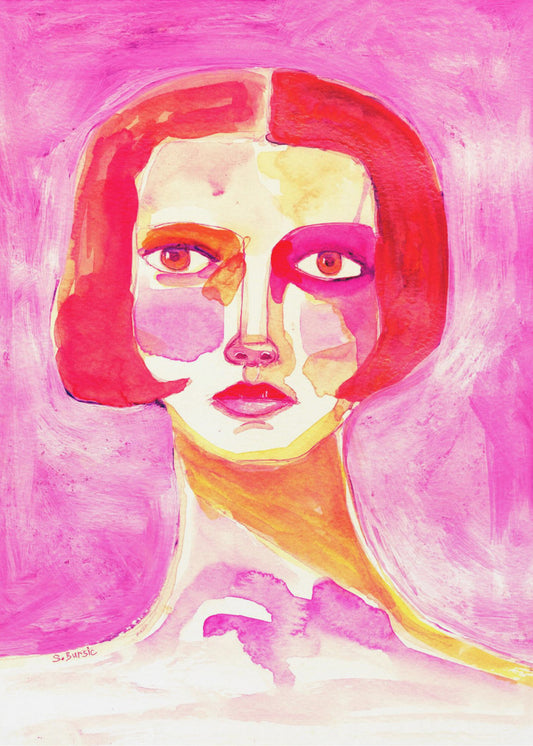 Lady with Bob haircut Hot Pink | Canvas