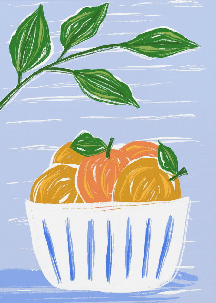 Oranges And Leaves In A White Bowl | Canvas