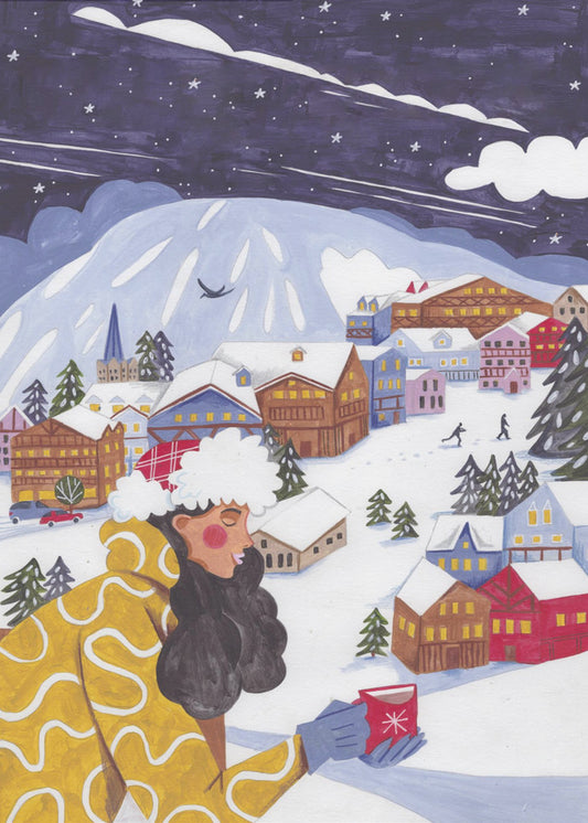 Winter Scene woman with coffee | Canvas