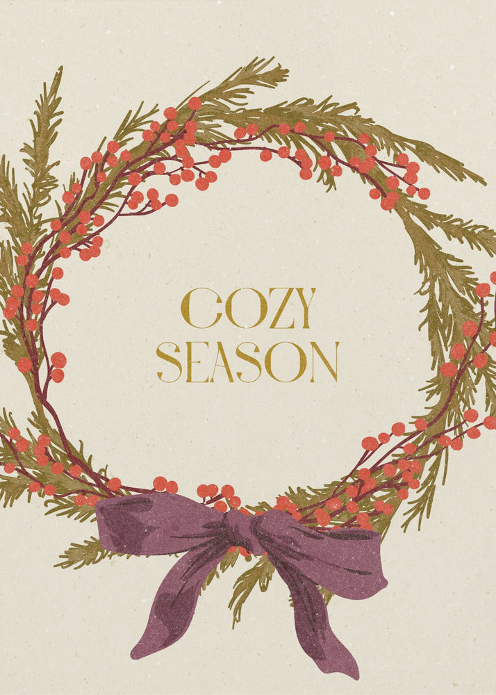 Cozy Season. Christmas wreath with bow | Poster
