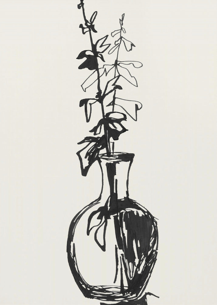 Leaves in a vase ink sketch | Canvas