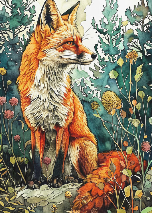 Animal watercolor art Fox 13 | Poster