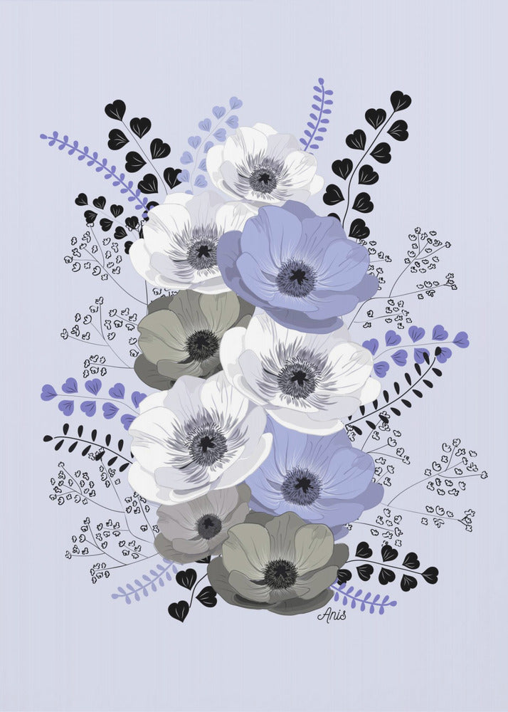 Anemones Floral Bouquet Blue | Poster