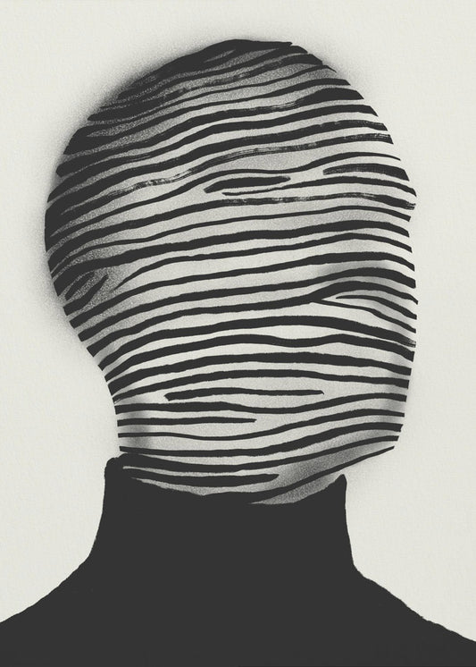 Abstract Head Wrapped In Black And White Stripes | Poster