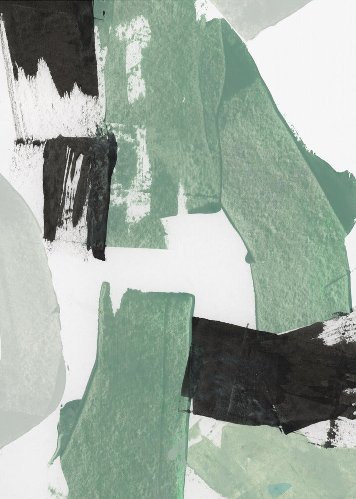 Abstract Green &amp; Black Shapes No1 Print | Canvas
