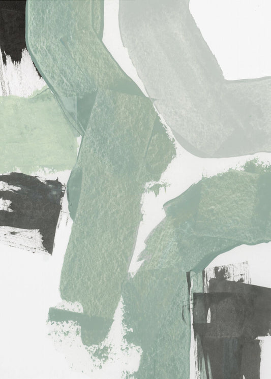 Abstract Green &amp; Black Shapes No2 Print | Canvas