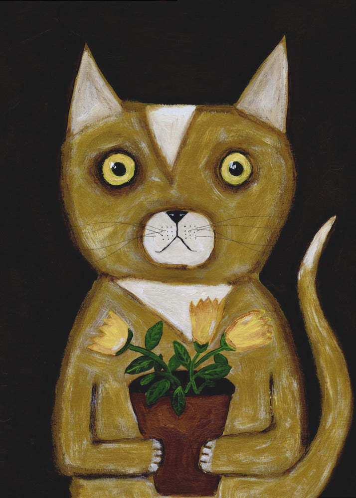 Pot Plant Cat black background | Canvas
