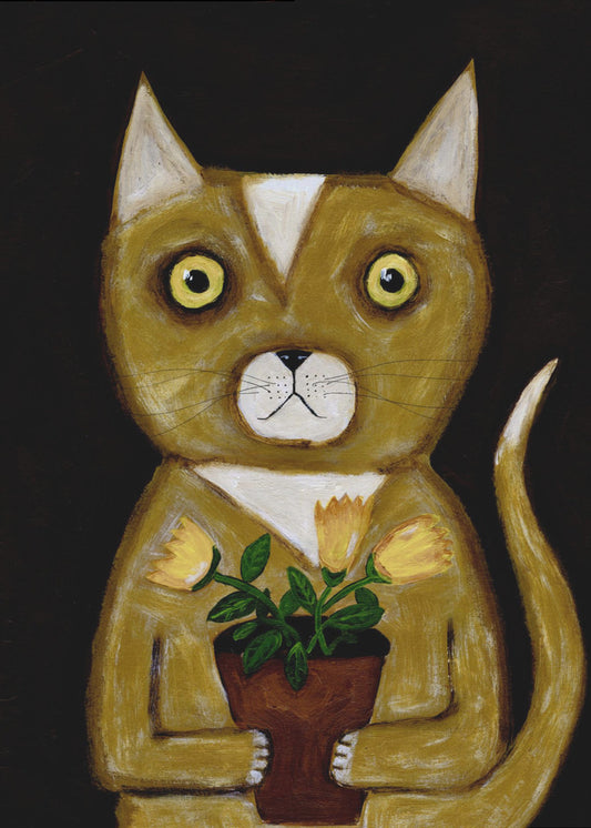Pot Plant Cat black background | Canvas