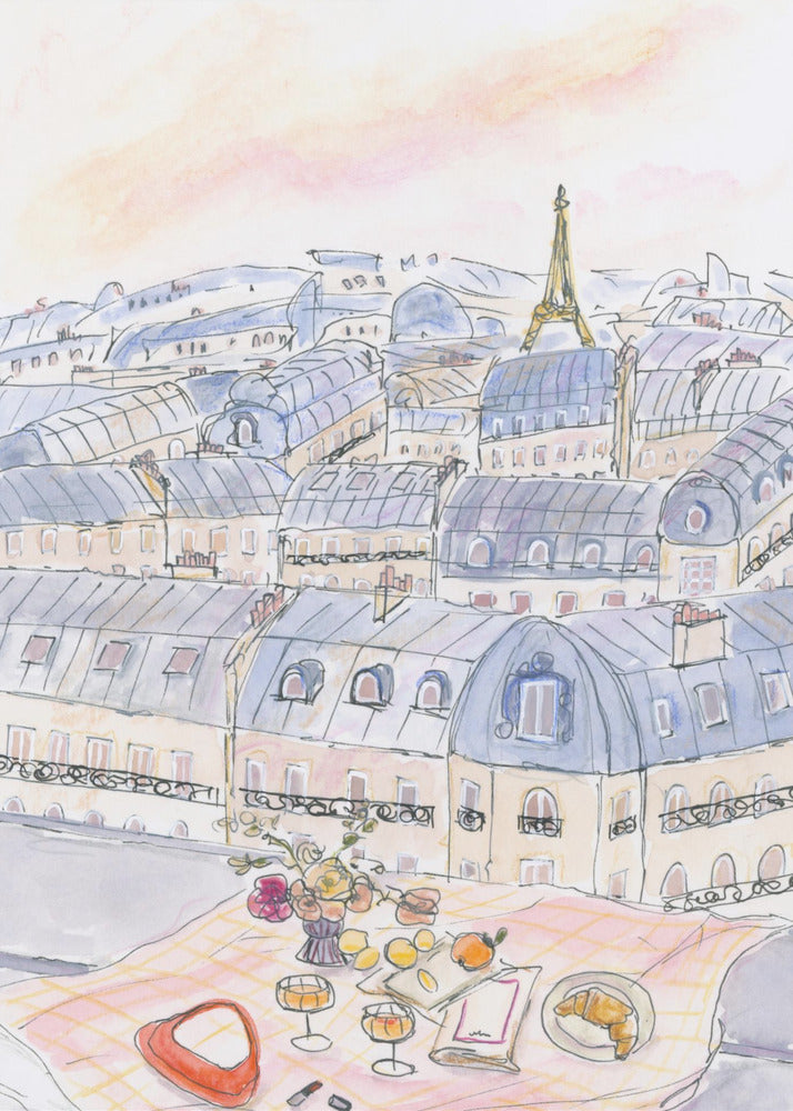 Parisian Rooftop Picnic With Eiffel Tower Views | Poster