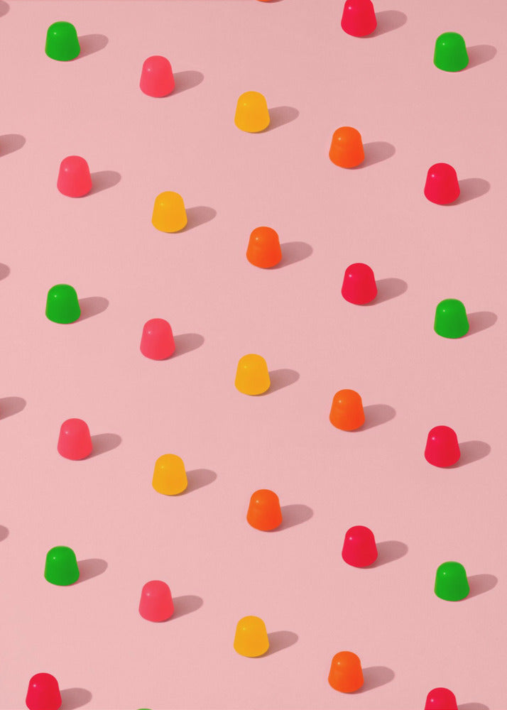 Dots Candy Gum Drops - Repeating Pattern On Pink Background | Poster