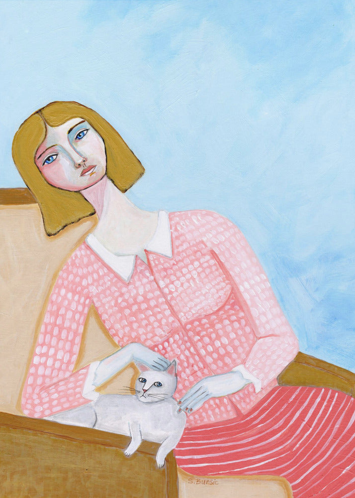 Lady with white cat | Canvas