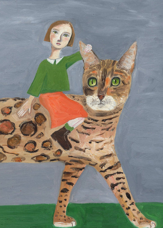 Girl on Bengal Cat | Canvas