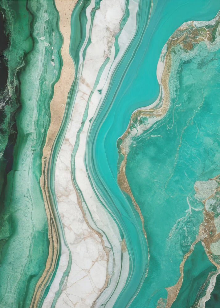 Green And Turquoise Patterns With Marbled Textures | Poster
